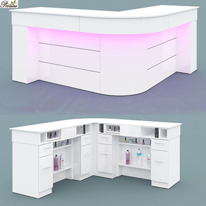 Table de <span class=keywords><strong>bar</strong></span> à ongles, meuble de manucure, blanc, brillant, courbé en L, pour manucure - Product Image 3