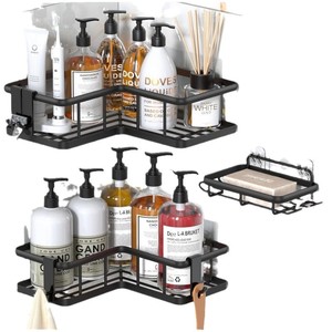 Estante de esquina para baño, negro, triangular, de 3 niveles, para artículos de cuidado personal - Product Image 5