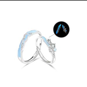 Anillos de Pareja Plateados con Flor Luminosa de Circonio y Estrella, Brillan en la Oscuridad, Anillo Abierto Ajustable, Joyería - Product Image 6