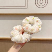 Vente en gros de chouchous pour cheveux en tulle floral élégant, à motif floral, très élastiques, pour mariages, fêtes et vacances
