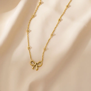 Pendentif Ins en acier inoxydable plaqué or 18 carats Collier nœud papillon Bracelet de chaîne de mode classique avec placage pour femmes - Product Image 3