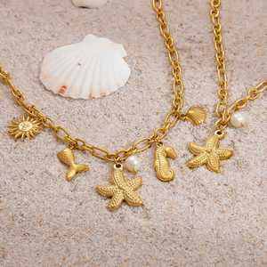 Collar con Colgante de Estrella de Mar en Acero Inoxidable Chapado en Oro de 18K para Mujer, Diseño Retro de Concha y Caracol, Cadena de Eslabones para Fiestas y Eventos - Product Image 3