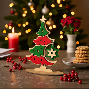 Bộ đồ trang trí cây thông Giáng sinh bằng gỗ, để bàn, trưng bày ngày lễ, đồ trang trí tự làm cho nhà, tiệc, phòng, cảnh mùa đông, đồ trang trí Giáng sinh - Product Image 5