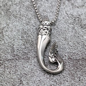 yunnique Stainless Steel Wave <b>Hook</b> Pendant Themed Asymmetry Design For Clothing Matching Gift - Product Image 2