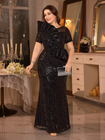 Nouvelle robe de soirée élégante pour femmes, style sirène, à manches courtes, avec volants et dentelle, pour occasions formelles