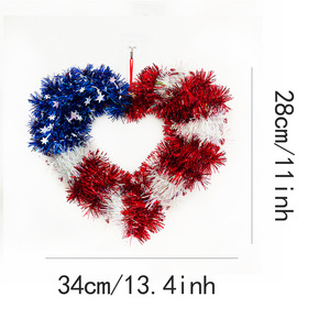 Guirlande en forme de cœur Qiankun, rouge, blanc, bleu, en tinsel, décoration murale patriotique, décoration pour la fête de l'indépendance, lot de 2 - Product Image 5