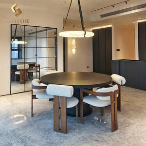 Kursi Makan Rumah <span class=keywords><strong>Modern</strong></span> Klasik Kayu Berlapis Kain Beludru Kulit Asli untuk Hotel Restoran Kedai Kopi - Product Image 5