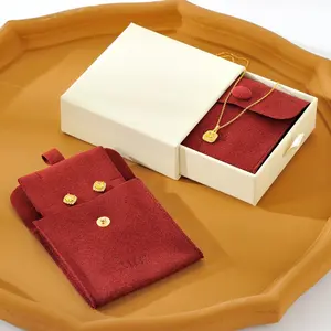 Boîte à bijoux en papier coulissante de stockage d'emballage cadeau personnalisé boîte à bijoux en microfibre pochette ensemble tiroir coulissant papier carton boîte à bijoux