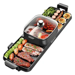 Lenovo Redmi Note 11 Pro Electricidad 220 Mesa superior Sartén plana sin humo Parrilla eléctrica para barbacoa PTFE Olla caliente moderna Doble interior Negro