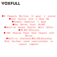 Console de mixage audio Voxfull MX8 à 8 canaux avec sorties stéréo et entrées XLR/USB pour DJ