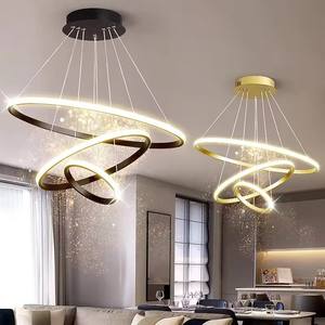 Zèle Éclairage Moderne Or Noir Led Rond Réglable Pendentif Lumières Cercle Anneau Lustre pour Salle À Manger - Product Image 1
