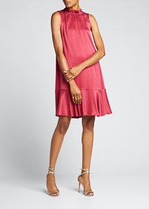 Vendita calda di qualità da donna estate con volant senza maniche a tinta unita in raso Mini abito da donna - Product Image 3