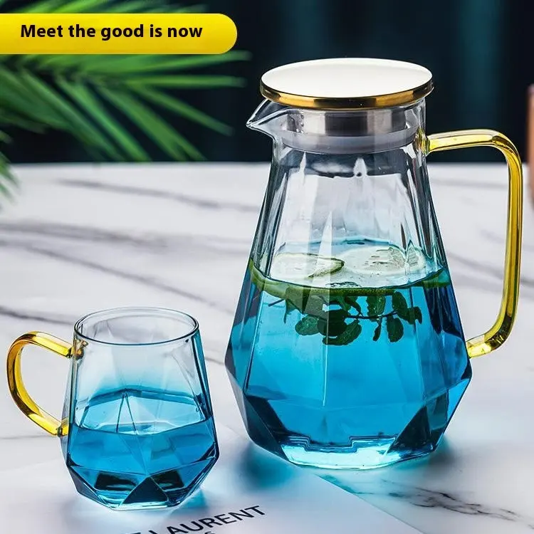 High borosilicate drinking glass bottle hot sale diamond shape pitcher teapot glass jug