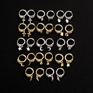 <strong>Fashion</strong> <strong>Jewelry</strong> 925 Sterling <strong>Silver</strong> Heart Cross Star Moon Bead Ball Round Disc Eggplant Chili Zircon Gold Plated Hoop Earrings - Product Image 1