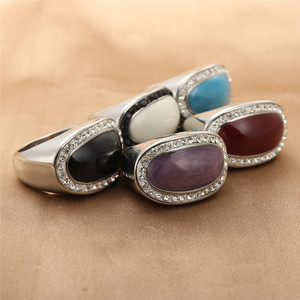 Bague en acier inoxydable de style européen, pierres multicolores, design géométrique rétro punk, bijoux unisexes, accessoire de fête 290134 - Product Image 1