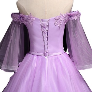 Off The Shoulder Purple Tulle Ball Gown Dress With Floral Embroidery For Evening Events Adult Size - Product Image 5