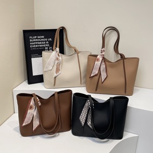 2025 Women PU Handbag Simple Plain Color <b>Tote</b> <b>Bags</b> <b>Waterproof</b> Leather <b>Tote</b> <b>Bag</b> - Product Image 2