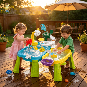 Table de jeu électrique sable et eau à double bassin avec fontaine, jouet de plage sensoriel extérieur pour tout-petits, vente en gros - Product Image 5