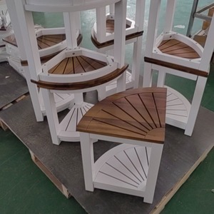 เก้าอี้อาบน้ำแบบมุมพร้อมชั้นวางของ ที่นั่งอาบน้ำไม้ 32.5x32.5x42 ซม. สีขาว สองชั้น เก้าอี้อาบน้ำสำหรับใช้ในบ้าน - Product Image 1