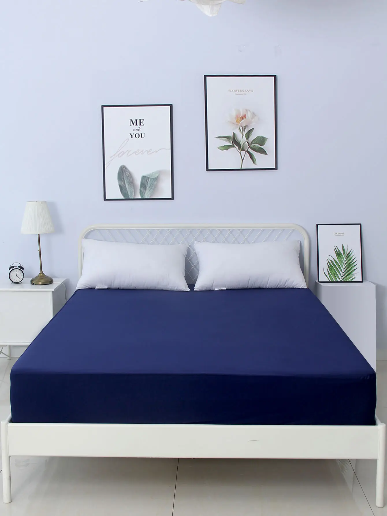 Sábana impermeable para cama, protector de colchón de punto de poliéster, color azul oscuro