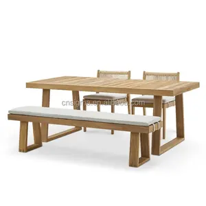 Allwetter Teakholz Esstisch mit Bank und Stühlen mit Seil Teak Outdoor Patio Möbel Ess-Set