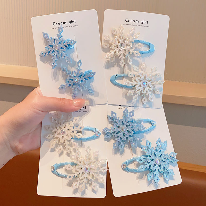 2Pcs/Set Shiny Snowflake Rhinestone Hairpins Snow Princess  display picture 3
