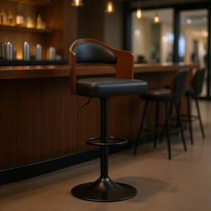 Chaise de bar moderne en cuir PU avec dossier, base pivotante réglable en fer pour la maison, le bureau, le salon, la salle à manger, usage commercial - Product Image 2