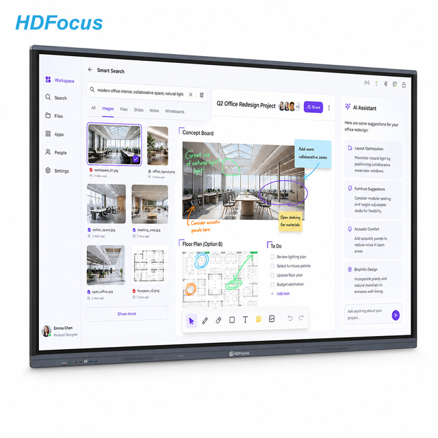 Double System Interactive Flat Panel 55-110 Inch 4K Digital Whiteboard Touch Screen Smart Boards for Conference