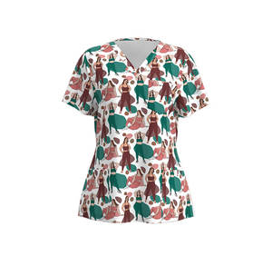 Uniformi di stampa femminile poliestere Spandex uniformi ospedaliere infermiere medico stampa top stampato scrub top - Product Image 6