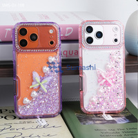 Funda de Teléfono Móvil Personalizada de Moda, con Brillantina Naranja Transparente, Pedrería, Mariposa, Perla y Resina Epoxi, para iPhone 17 Air Pro Max 16-12