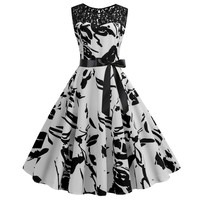 Robe vintage en dentelle pour femmes, vêtement imprimé Floral, rétro, tenue de fête