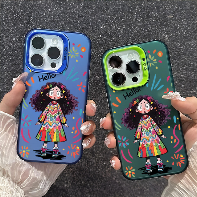 Popular Design Graffiti Curly Hair Girl Phone case for iPhone 15 Pro Max 14 13 12 11 XS XR Silver Hard Back Shockproof Cover