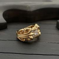 Love Conquered 18K Gold Trendy Brand Diamond-Embellished Guardian Thin Gemstone Ring for Couples