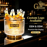 Nuovo Secchiello per Ghiaccio LED di Lusso Personalizzato per Bar e Club VIP, in Acrilico Scanalato con Bordo Dorato Illuminato, per Più Bottiglie di Champagne