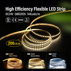 แผงวงจรพิมพ์ขนาด 8 มม. CRI90 SMD2835 144leds/m แถบไฟ LED SMD ประสิทธิภาพสูง DC24V 6W 200LM/W IP65 ไฟแบบเทป สำหรับตู้โชว์เครื่องประดับระดับไฮเอนด์ - Product Image 3