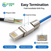 Konektor RJ45 CAT7 SFTP Tanpa Alat, Paduan Seng, Perisai Penuh 8P8C, Tanpa Crimp, 10Gbps 600MHz untuk Kabel Data Center