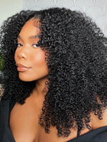 Perruque Afro Kinky Curly sans colle, coupe en V, cheveux humains 100% vierges Remy, cuticules alignées, 14-30 pouces, avec cordon de serrage invisible et silicone antidérapant