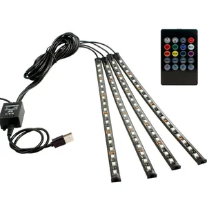 LED 자동차 발 빛 5V USB RGB SMD5050 72 LED 스트립 주변 램프 원격 음악 제어 자동차 인테리어 장식