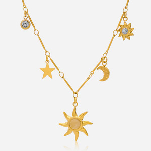 Collar de Acero Inoxidable con Colgante de Piedra Lunar Sol y Luna, Amuleto de Estrella, Joyería de Regalo - Product Image 1