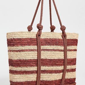 กระเป๋าถือชายหาดลายทางสำหรับผู้หญิงไซส์ใหญ่ ฤดูร้อน/ฤดูหนาว/ฤดูใบไม้ผลิ  กระเป๋าสะพายไหล่แบบถัก  แบบเปิดปิด  พกพาสะดวก สำหรับเดินทางและช้อปปิ้ง - Product Image 5