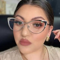 Montures optiques tendance pour femmes, bloquant la lumière bleue, style œil de chat, semi-cerclées en métal, vente en gros