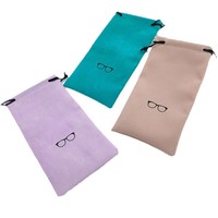 Étui rectangulaire en tissu floqué coloré avec cordon de serrage et manchette élastique pour lunettes de vue et de soleil - Pochette de rangement simple et portable