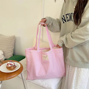 Atacado Eco-friendly Grande Logotipo Personalizado Impresso Listrado <span class=keywords><strong>Canvas</strong></span> <span class=keywords><strong>Tote</strong></span> Sacola De Compras Com Bolso Interno - Product Image 5