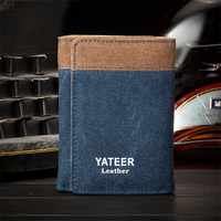 Dompet Pria YATEER Model Pendek Bahan Kanvas Kancing Tersembunyi Dompet Lipat Vintage Tempat Kartu Kredit Kantong Koin Resleting