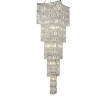 Lustre en cristal multicouche décoratif pour escalier d'hôtel et villa, lampe suspendue moderne en fer chromé pour escalier carré