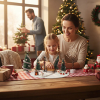 Weihnachtsdorf-Set für Festtagsdekoration, Weihnachtsdorf-Zubehör, LED-beleuchteter Mini-Weihnachtsbaum, handgefertigt, Sammlerstück