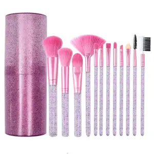 12 Pcs Portable Professional Make Up Brushes Transparent Handle Face Cosmetic Makeup Brush Set With 12 Piece Case
