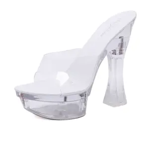 Fashionable Elegant Eu US Style Nightclub party 14 cm Transparent crystal heel waterproof platform anti slip high heel slippers