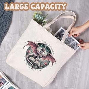 Bolso de lona personalizado para lectores de fantasía, regalo de dragón para amantes del club de libros, bolso de algodón romántico para mujer, librería, bibliotecario - Product Image 3