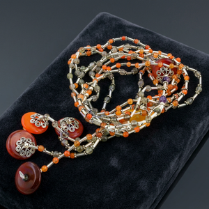 Collier Bohème Superposé Perlé pour Femme avec Pendentif Gland en Pierre d'Agate, Bijou en Alliage Plaqué Argent, Pièce Tendance - Product Image 4